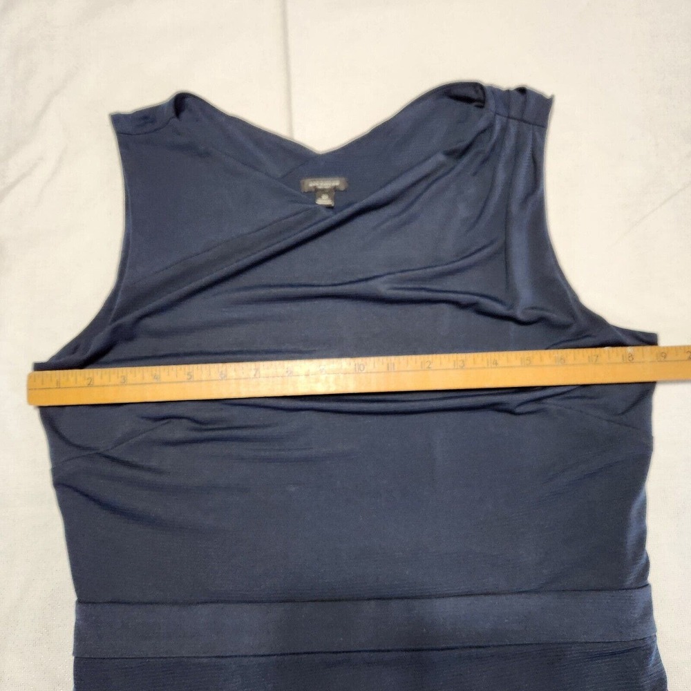 Ann Taylor Microstripe Dark Ruched Knee Length Stretch Career Dress Sz 12 Large - Picture 3 of 14